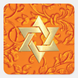 Bat Mitzvah Orange Damask Quadratischer Aufkleber