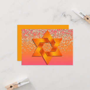 Bat Mitzvah Orange Pink Ombre Party Karte