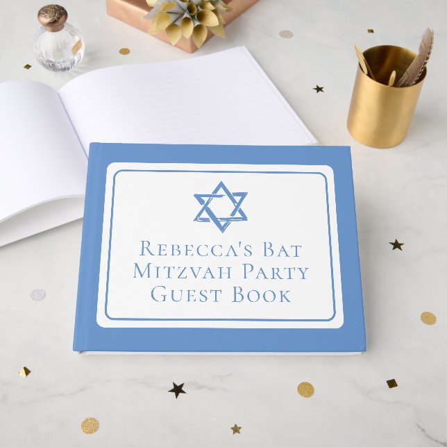 Bat Mitzvah Party Light Blue Star von David Gästebuch (Vorderseite Offen)