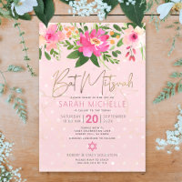 Bat Mitzvah Pink Aquarell Floral Modernes Skript