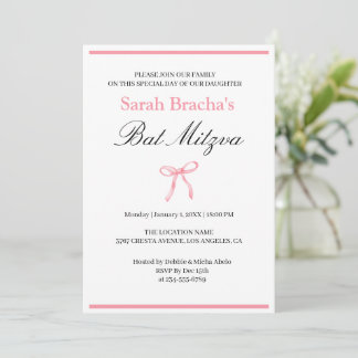 Bat Mitzvah Pink Coquette Wasserfarben Bow Einladung