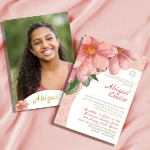Bat Mitzvah Pink Gold Elegantes Foto Einladung