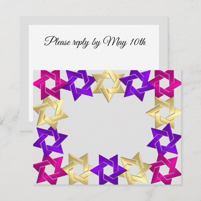 Bat Mitzvah Pink Gold Lila Star Farbige UAWG RSVP Karte (Vorne/Hinten)