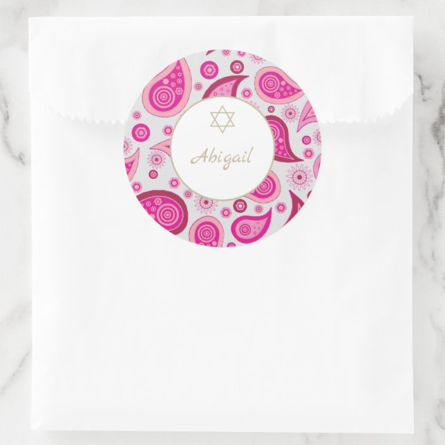 Bat Mitzvah Pink Gold Muster Moderne Runder Aufkleber (Tasche)