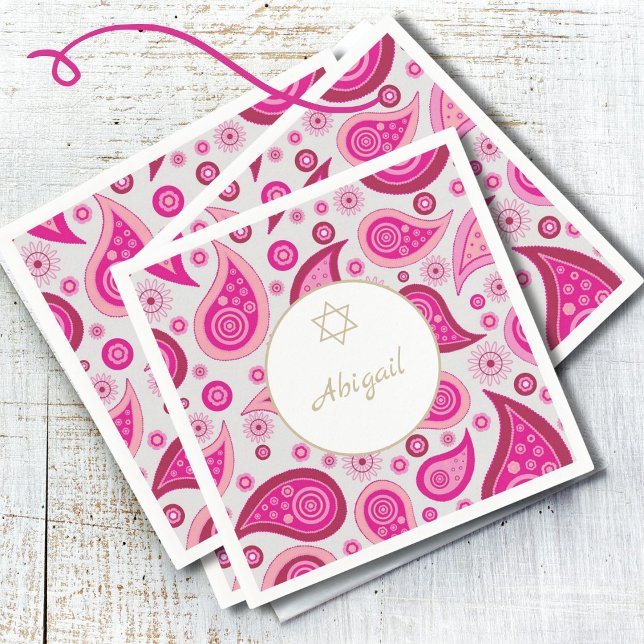 Bat Mitzvah Pink Gold Muster Moderne Serviette (Von Creator hochgeladen)