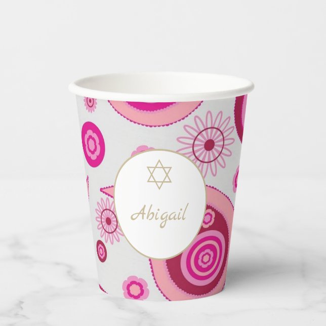 Bat Mitzvah Pink Gold Muster Pappbecher (Vorderseite)