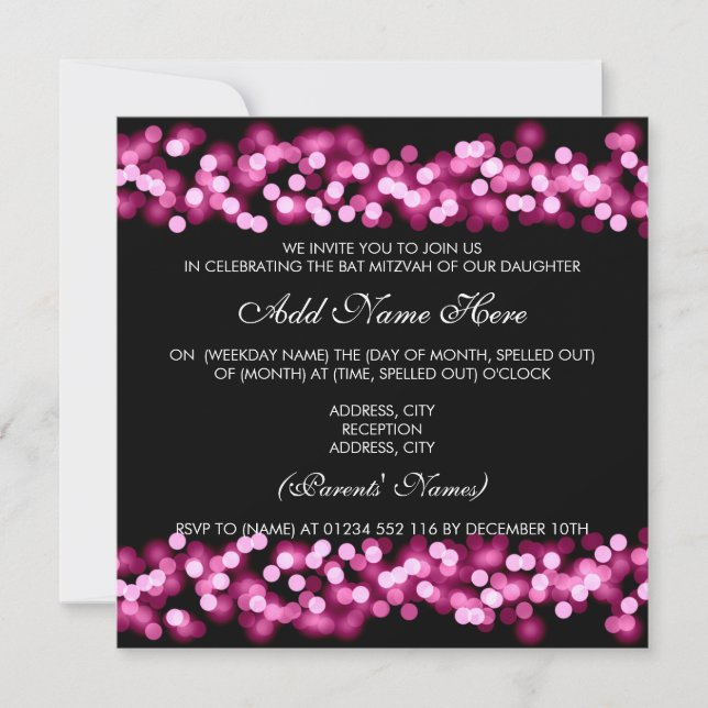 Bat Mitzvah Pink Hollywood Glam Einladung (Vorderseite)