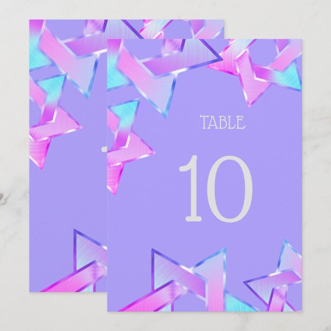Bat Mitzvah Pink Lila Blue Star von David Einladung (Vorne/Hinten)