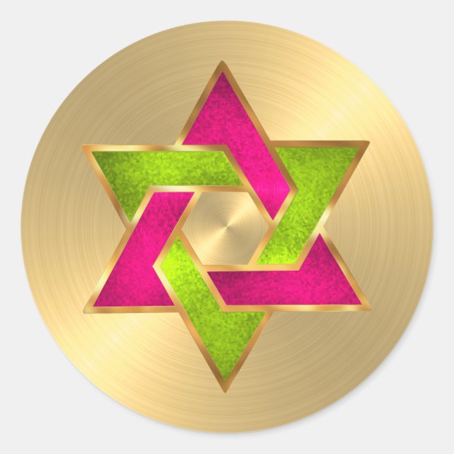 Bat Mitzvah Pink Limoner Star von David Gold Runder Aufkleber (Vorderseite)