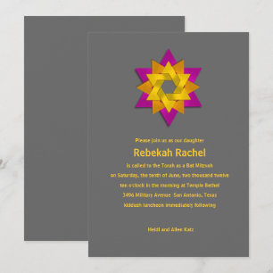 Bat Mitzvah Pink Orange Yellow Star Blume Einladung