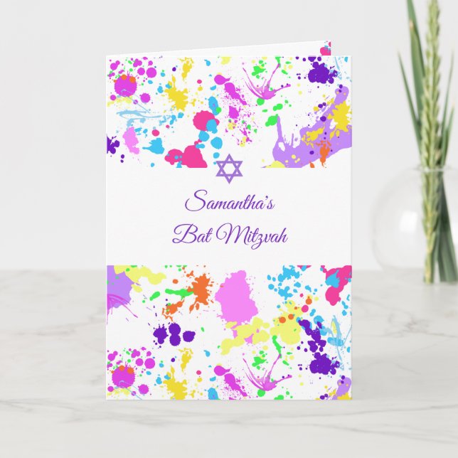 Bat Mitzvah Pink Türkisch Mauve Paint Spritzer Einladung (Vorderseite)