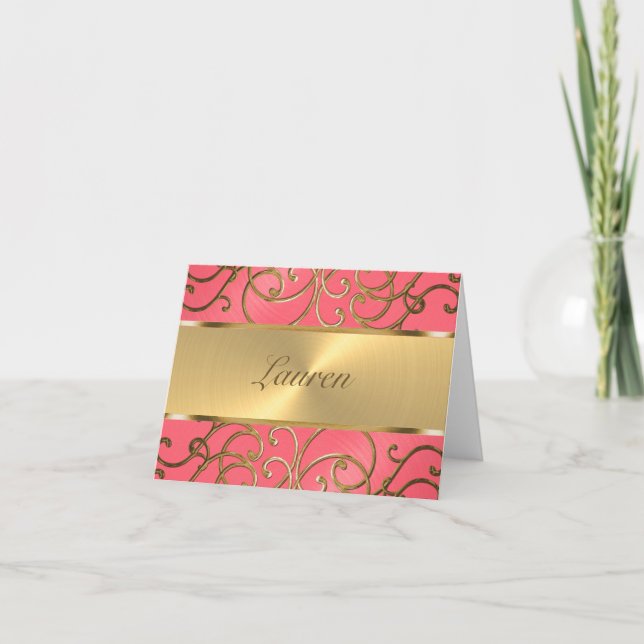 Bat Mitzvah Pink und Gold Filigree Wirbel Karte (Vorderseite)