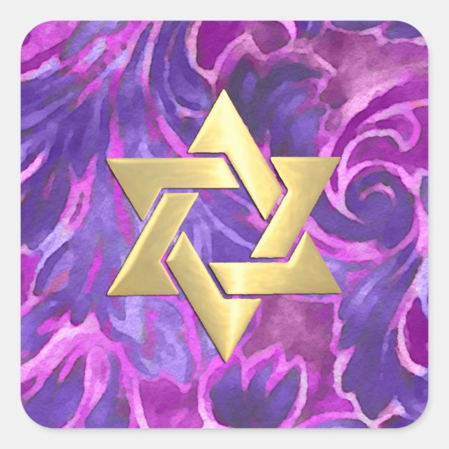 Bat Mitzvah Pink und Lila WasserfarbenDamast Quadratischer Aufkleber (Vorderseite)