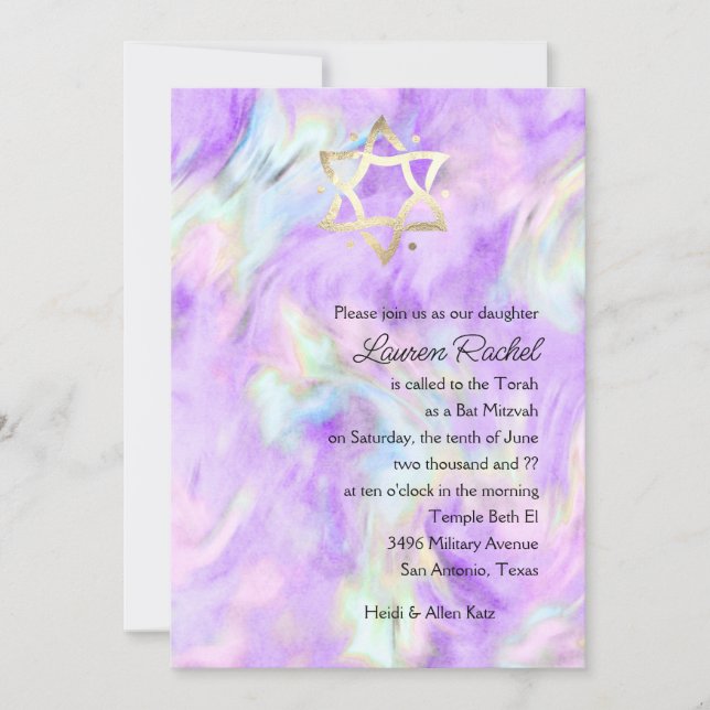 Bat mitzvah Purple Tie Dye Conception Invitation (Devant)