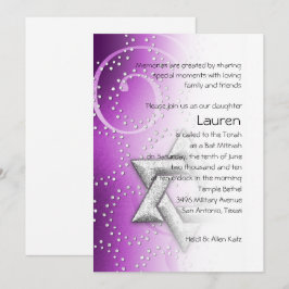 Bat Mitzvah Raspberry Shimmer Star von David Einladung