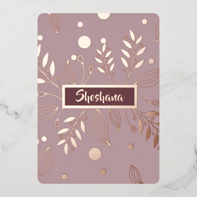 Bat Mitzvah REAL Rose Gold Modernes Flora Folieneinladung (Vorderseite)