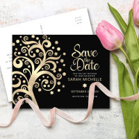 Bat Mitzvah Rett Date Black Gold Foil Tree of Life