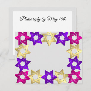 Bat Mitzvah Rosa Gold Lila Stern Jede Farbe RSVP Karte