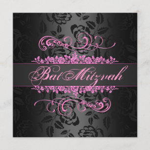 Bat Mitzvah Rosa/Schwarze Rose Swirt Birthday Einl Einladung