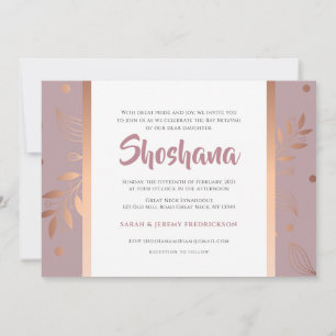 Bat mitzvah Rose Gold Floral Invitation