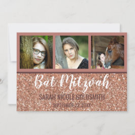 Bat Mitzvah Rose Gold Imitats Glitzer FotoCollage Einladung