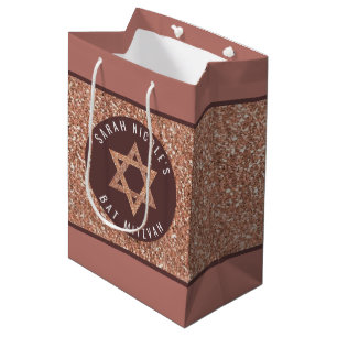 Bat Mitzvah Rose Gold Magen David Personalisiert Mittlere Geschenktüte