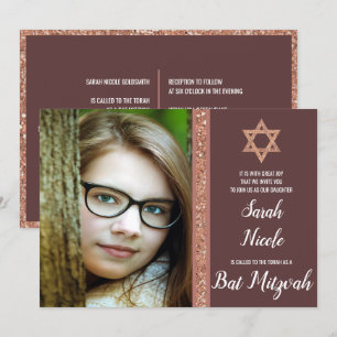 Bat Mitzvah Rose Gold Modernes Foto Chic Glitzer Einladung