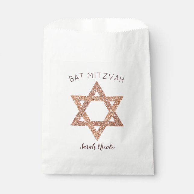 Bat Mitzvah Rose Gold Star des David Glam Party Geschenktütchen (Vorderseite)