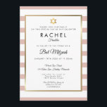Bat Mitzvah Rose Gold und Weiß Streifen Einladung<br><div class="desc">Dieses elegante Bat Mitzvah mit klassischem Hintergrund aus Rose und weiß gestreiftem Streifen besticht durch eine elegante Imitat-Goldfolie,  die Ihr Set in eleganter Typografie umrahmt. Entwickelt von Thisisnotme©</div>