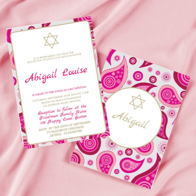 Bat mitzvah rose Motif Invitation moderne (Créateur téléchargé)