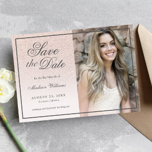 Bat Mitzvah Save the Date Rose Gold Glitzer Foto