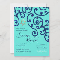 Bat mitzvah Scroll Motif Blue Invitation