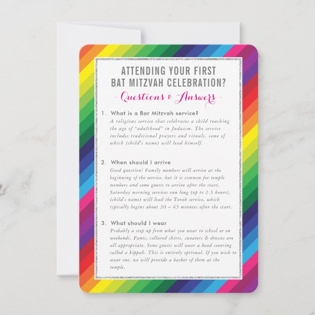 BAT MITZVAH Service-Hinweise für Regenbogen Einladung (Vorderseite)