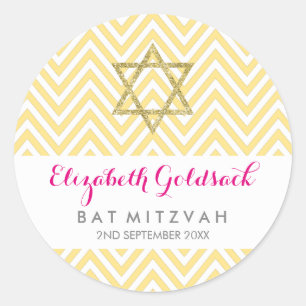BAT MITZVAH SIEGEL Zickzack Muster Goldstar gelb Runder Aufkleber