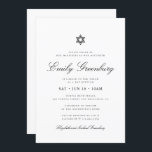 Bat Mitzvah Star von David Minimalistisch Modern Einladung<br><div class="desc">Design besteht aus Sans Serif Typografie und spielerischer,  kursiver Schrift Typografie auf einem einfachen Hintergrund. Abrufbar unter: http://www.zazzle.com/store/selectpartysupplies</div>