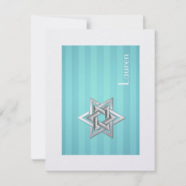 Bat Mitzvah Star von David Turquoise Dankeschön Ka Dankeskarte (Vorderseite)