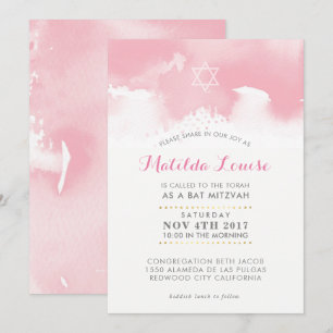 BAT MITZVAH Stilvoll blassrosa Aquarell einladen Einladung