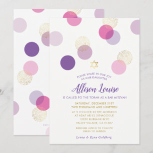 BAT MITZVAH Stilvolles Konfetti-Spot Gold Rosa lil Einladung