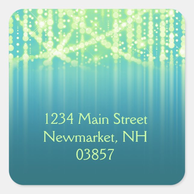 Bat Mitzvah Teal Blue Lime Green Sparkly Lights Quadratischer Aufkleber (Vorderseite)