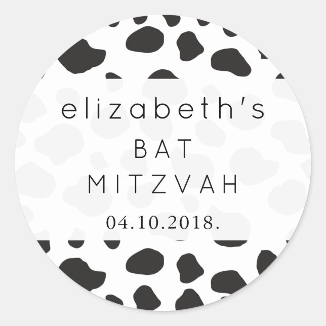 Bat Mitzvah - Tierdruck, Kuhdruck - Schwarz Runder Aufkleber (Vorderseite)