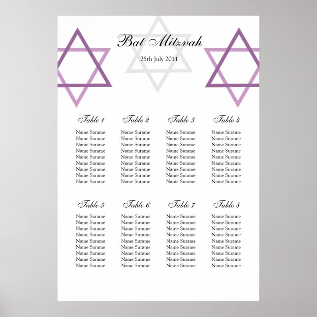 Bat Mitzvah Tischplan Poster (Vorne)