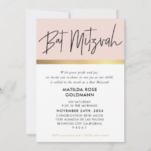 BAT MITZVAH trendy modernes, rosa schwarzes Gold Einladung