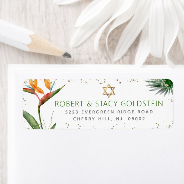 Bat Mitzvah Tropical Gold Palm Wasserfarbenadresse (Insitu)