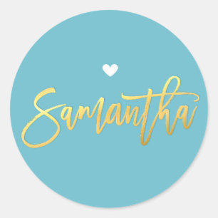 BAT MITZVAH Türkis Goldskript SAMANTHA Runder Aufkleber