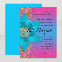 Bat Mitzvah Türkis Pink Ombre Imitate Gold Glitzer