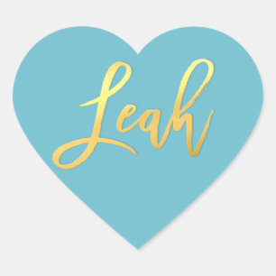 BAT MITZVAH türkise goldene Skriptname LEAH Herz-Aufkleber