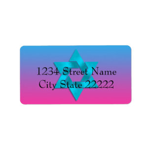 Bat Mitzvah Turquoise bis Pink Ombre mit Star Adressaufkleber