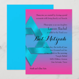 Bat Mitzvah Turquoise bis Pink Ombre mit Star Einladung