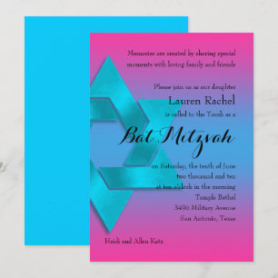 Bat Mitzvah Turquoise bis Pink Ombre mit Star Einladung