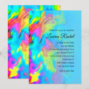 Bat Mitzvah Turquoise Blue Limon Pink Gefärbte Kra Einladung